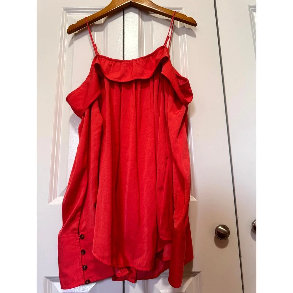 Free People Coral Off Shoulder Button Front Boho Blouse Long Sleeve Small